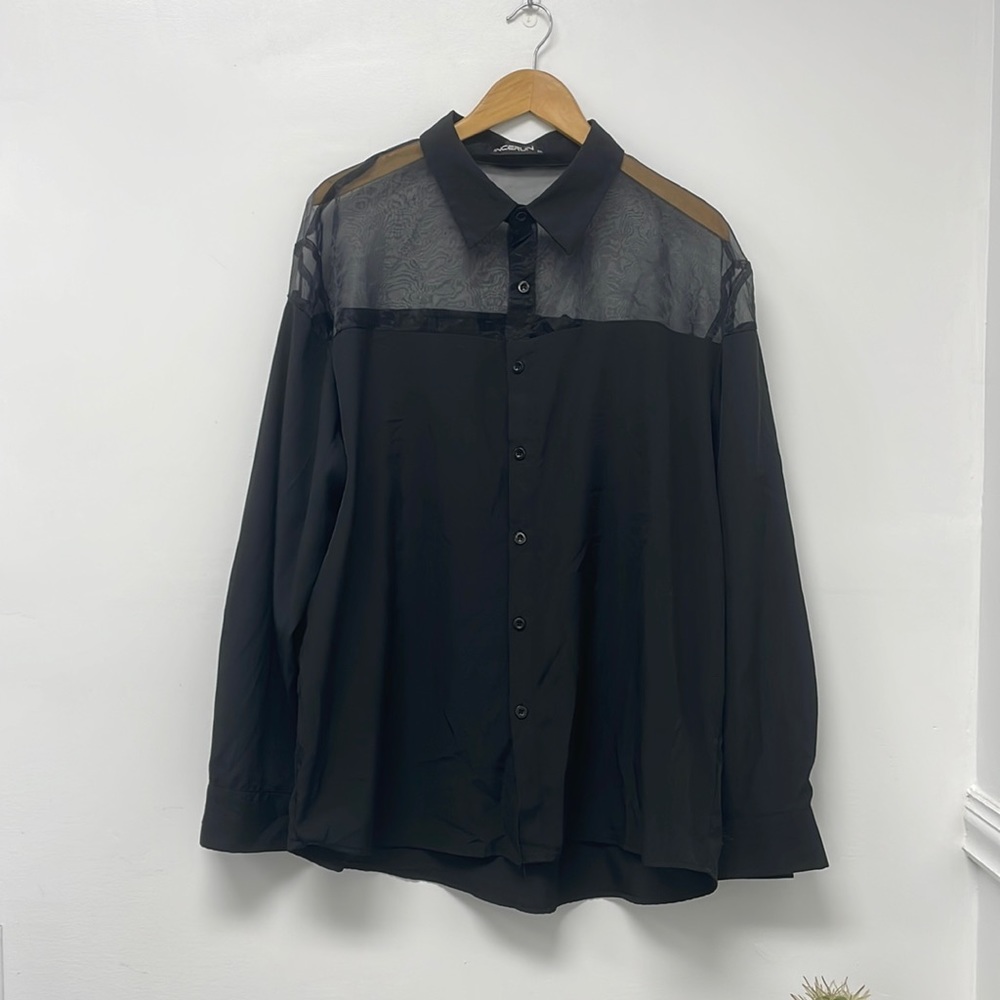 Black button down shirt, Size 2XL, brand INCERUN